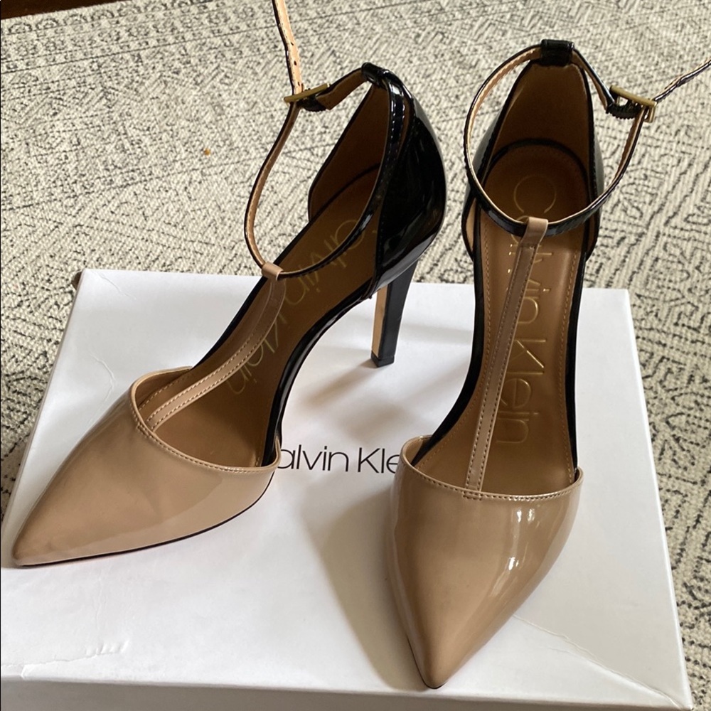Calvin Klein Black and Beige Heels